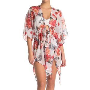 Rachel Roy Drawstring Waist Kimono Swim Cover Up M